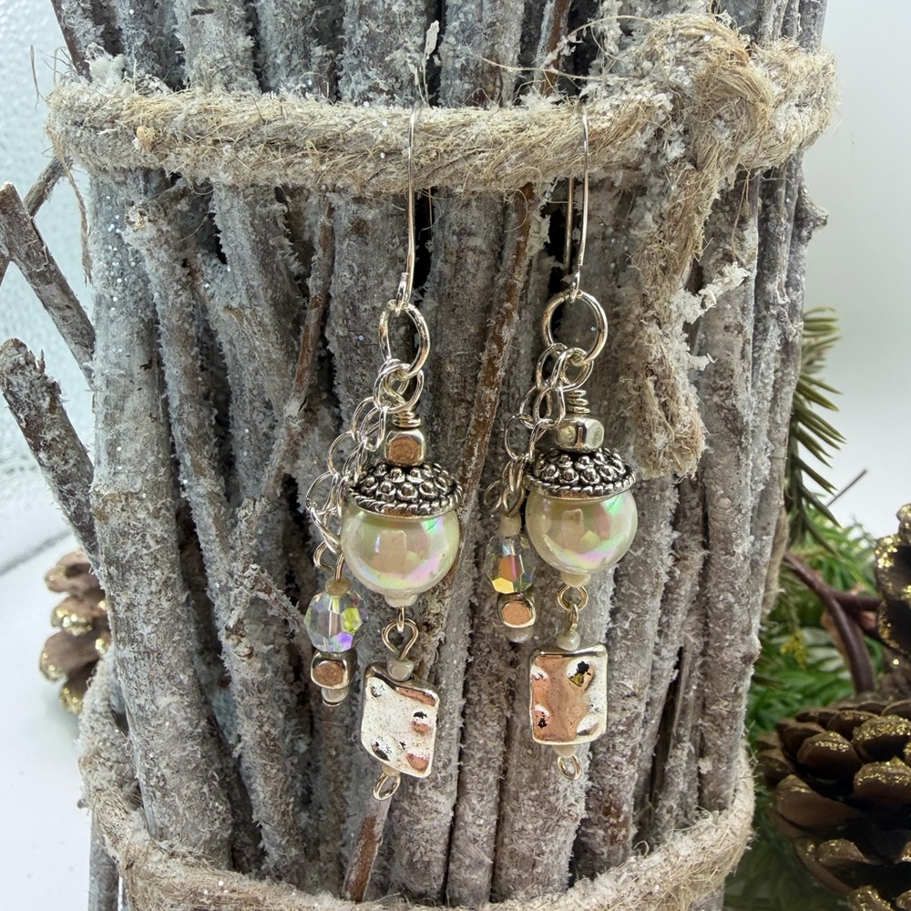 Elegant Silver and Vintage Pearl Dangle Earrings
